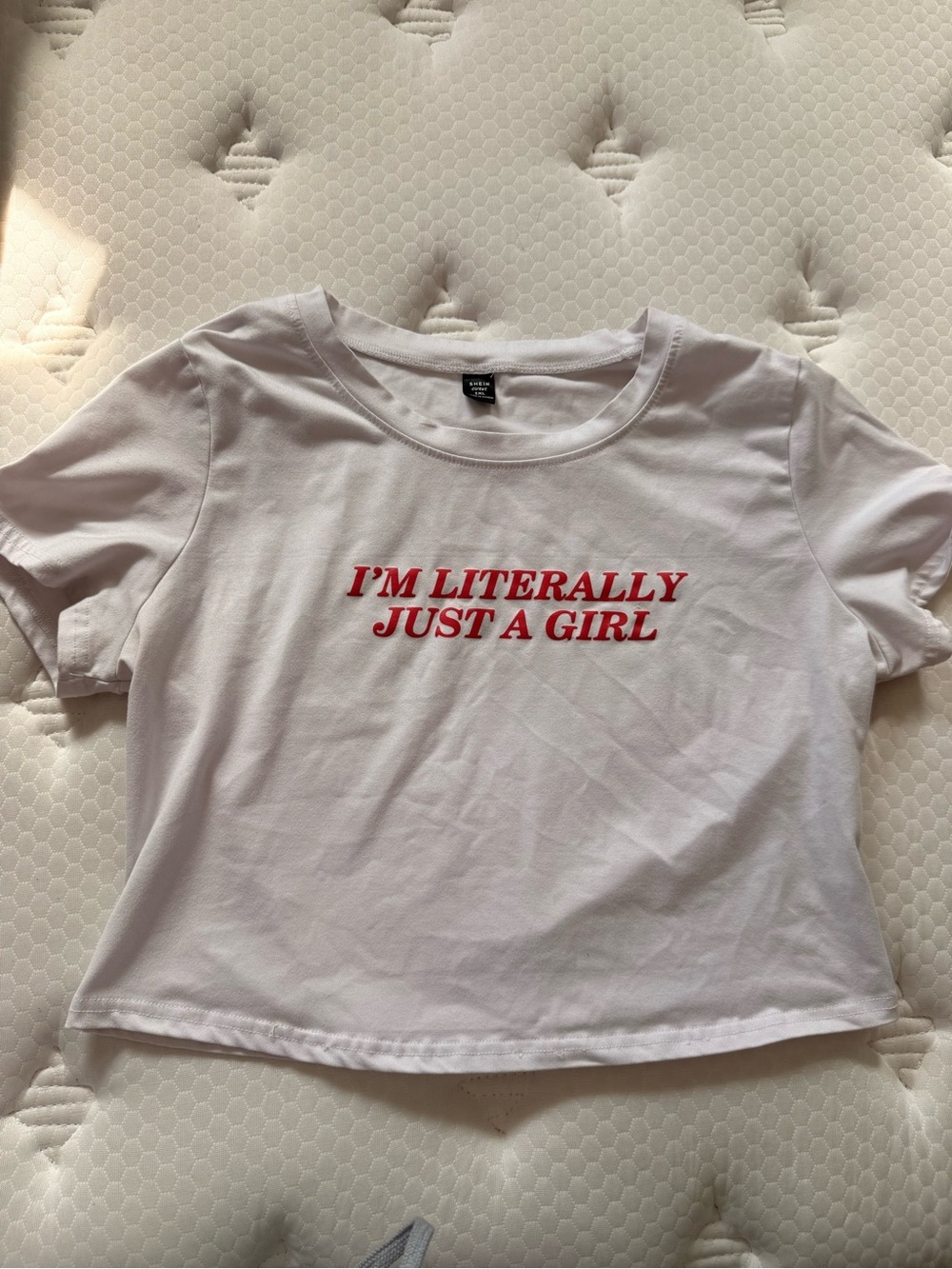 42. SHEIN White Short Sleeve Tee with Red Slogan